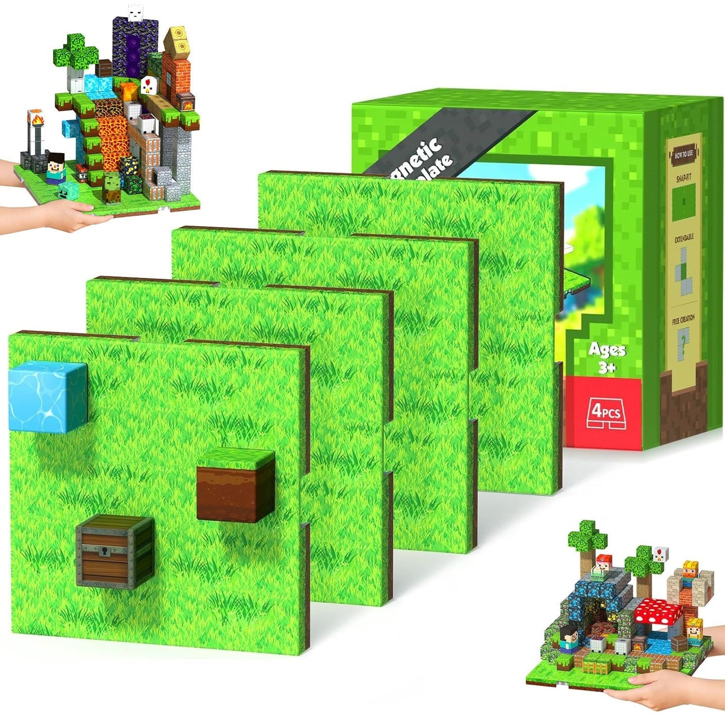 Magtribe™【Grass Garden】Magnetic Building Blocks | 4-8 PCS | 4.0" | Panel