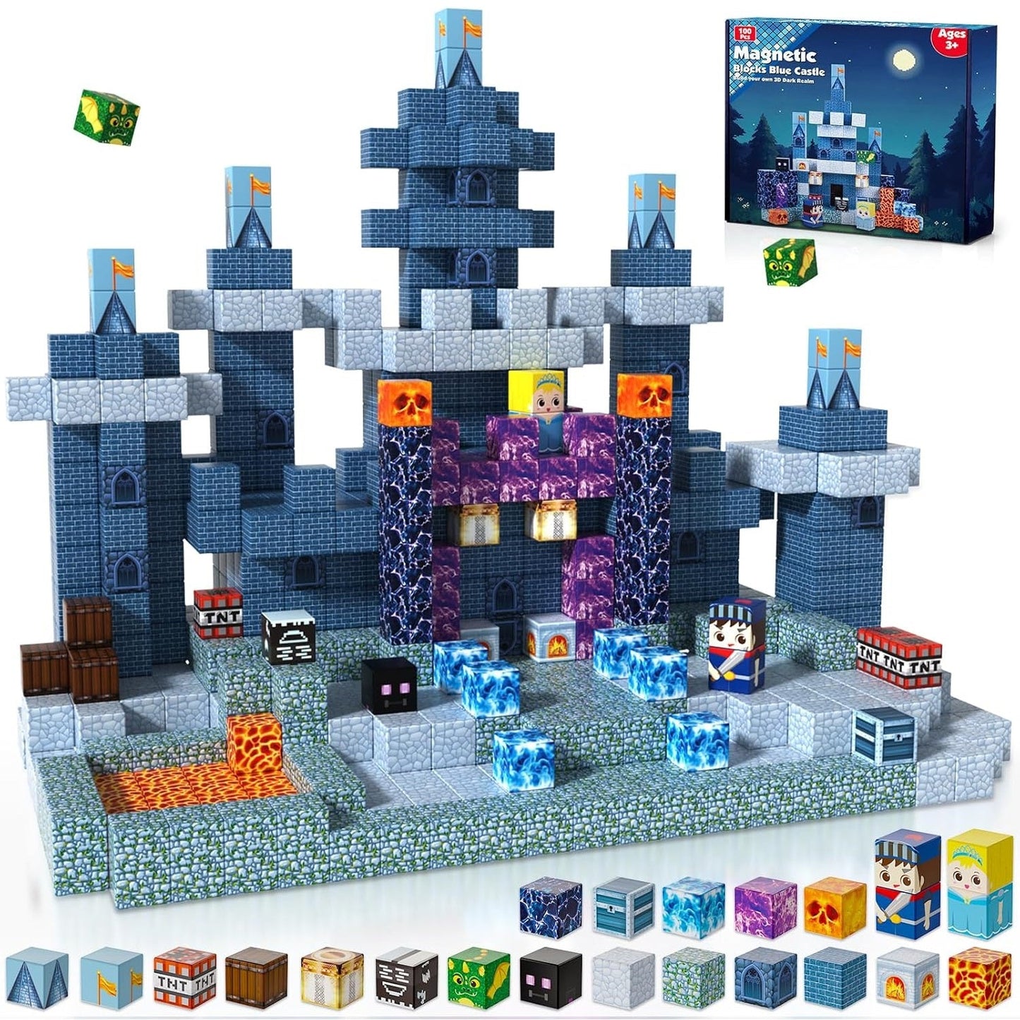 Magtribe™【Midnight Blue】Magnetic Building Blocks | 100 PCS | 0.8" | Castle