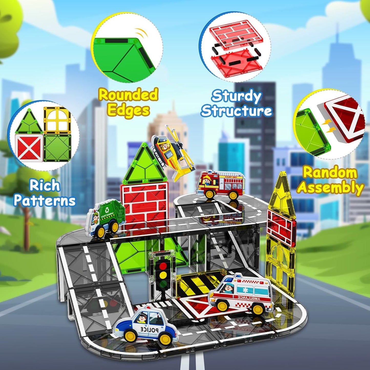 Magtribe™【Urban Road】Magnetic Building Blocks | 50 PCS | 3.0" | Tile