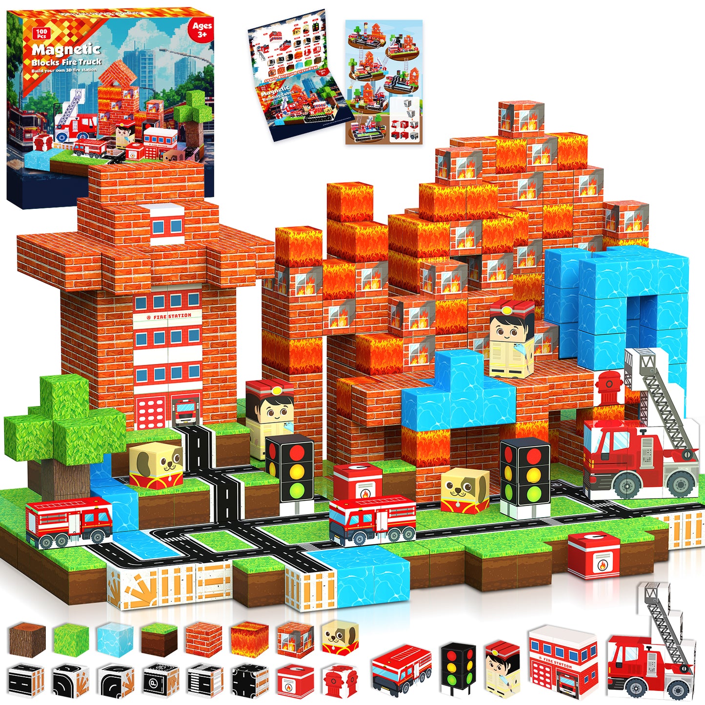 Magtribe™【Fire Fighting】Magnetic Building Blocks | 100 PCS | 0.8" | Village