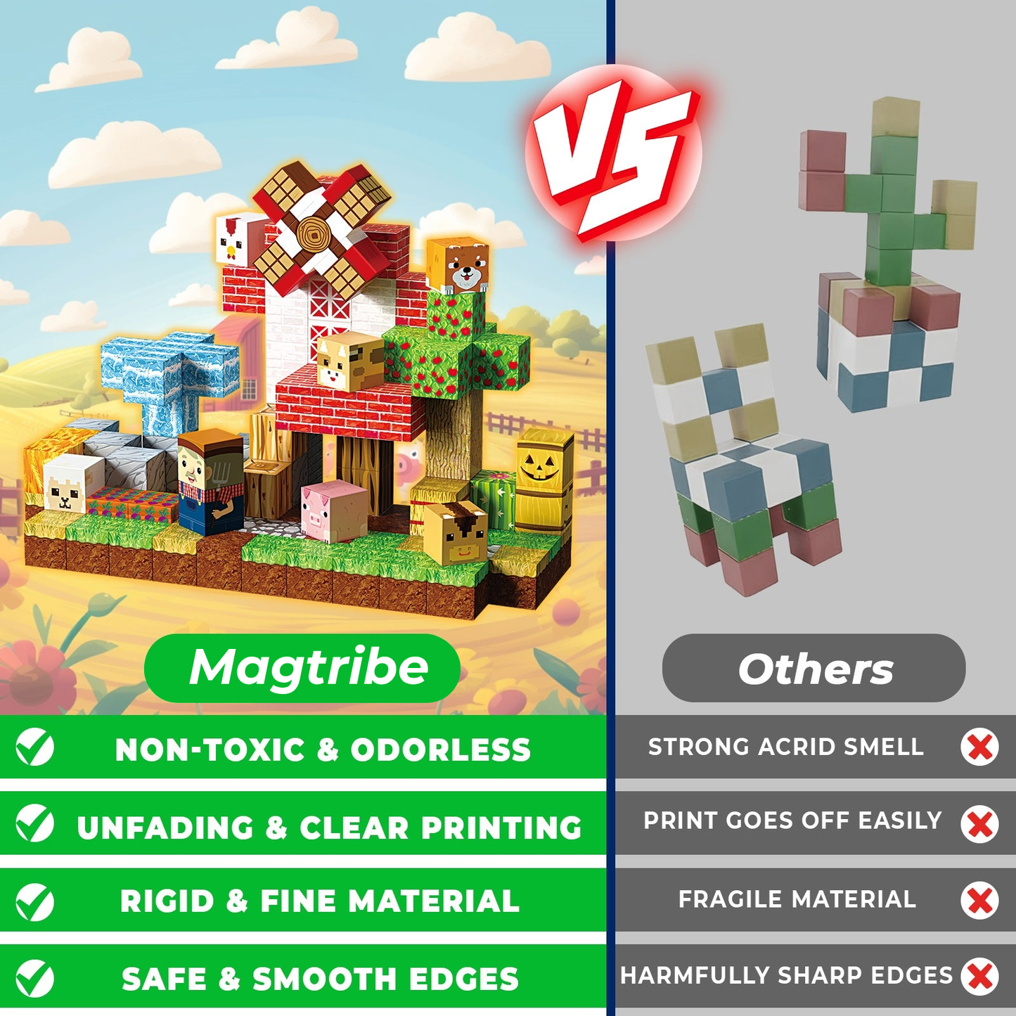 Magtribe™【Rural Farm】Magnetic Building Blocks | 120-150 PCS | 0.8" | Village