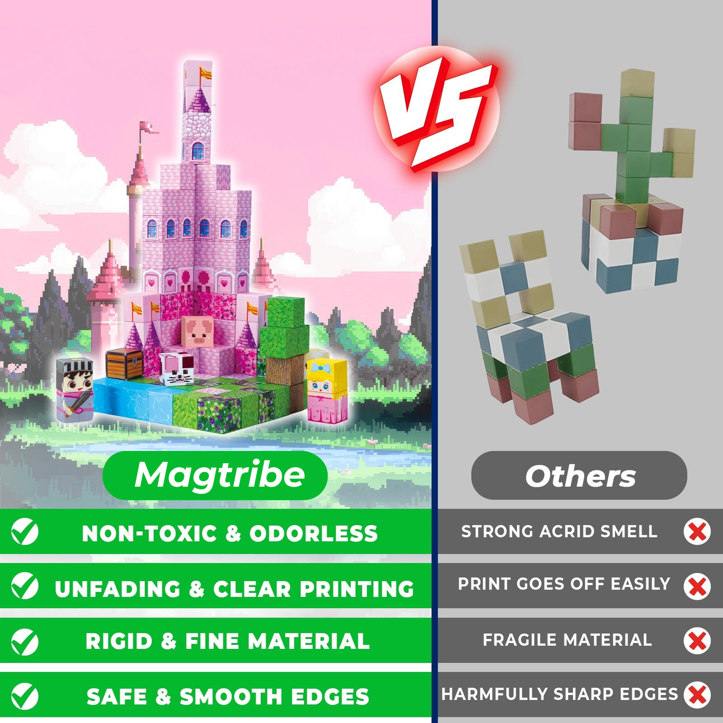 Magtribe™【Sakura Pink】Magnetic Building Blocks | 100 PCS | 0.8" | Castle