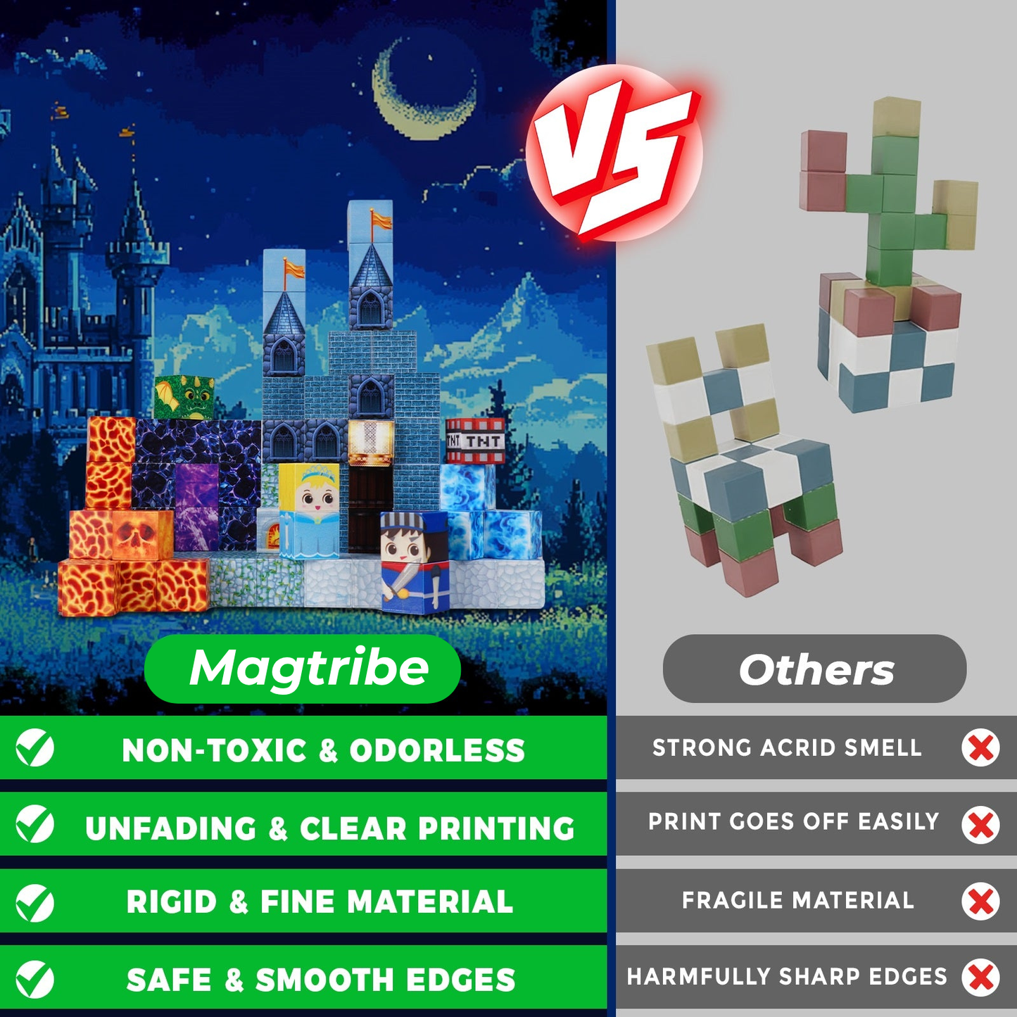 Magtribe™【Midnight Blue】Magnetic Building Blocks | 100 PCS | 0.8" | Castle