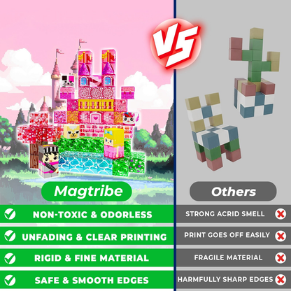 Magtribe™【Clear Pink】Magnetic Building Blocks | 100 PCS | 0.8" | Castle