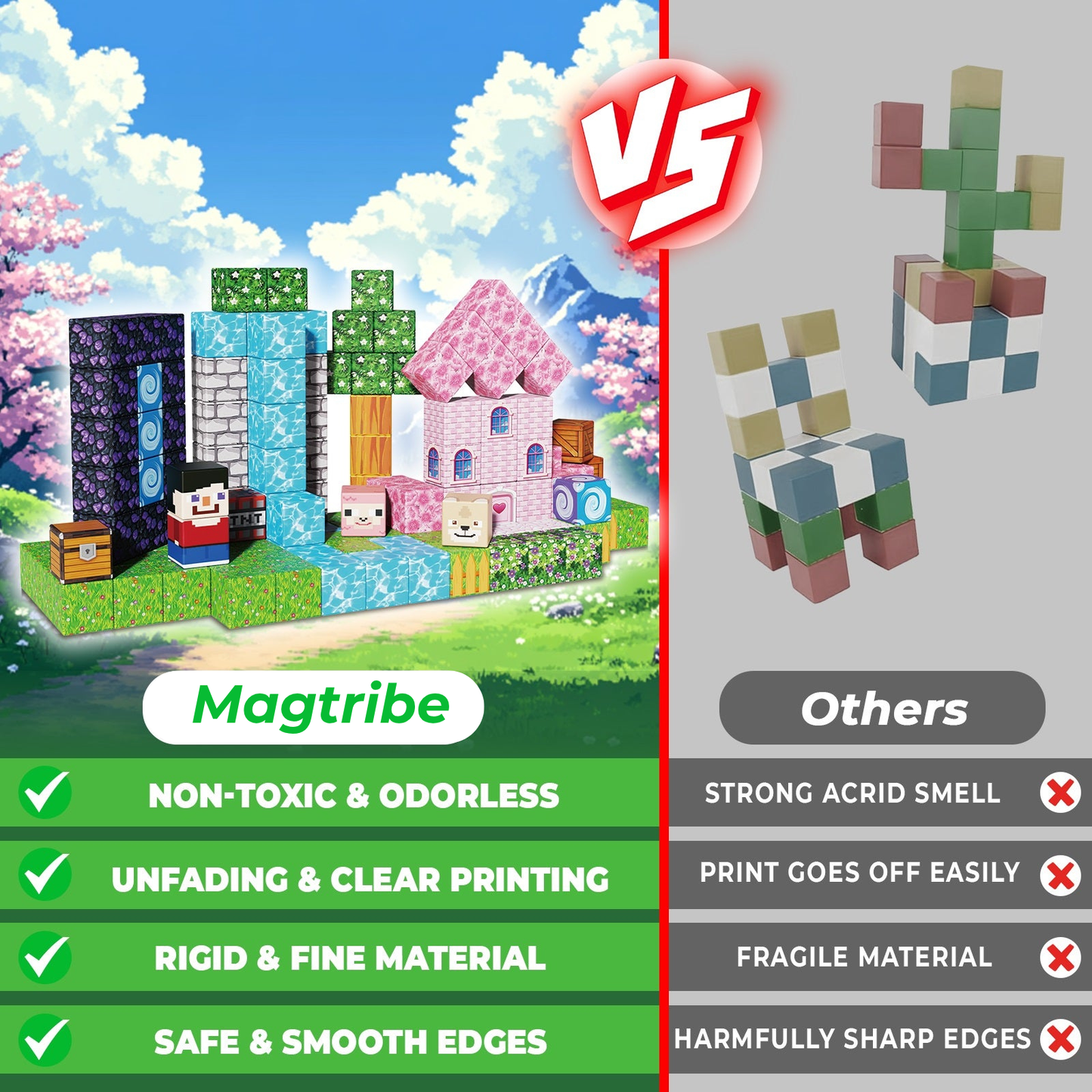 Magtribe™【Pink x Forest x Dark】Magnetic Building Blocks | 200 PCS | 0.8" | Adventure
