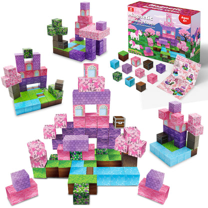 Magtribe™【Sakura Pink】Magnetic Building Blocks | 100 PCS | 0.8" | Castle