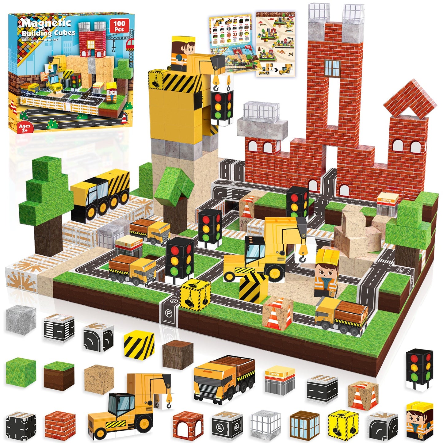 Magtribe™【Town Construction】Magnetic Building Blocks | 100 PCS | 0.8" | Village