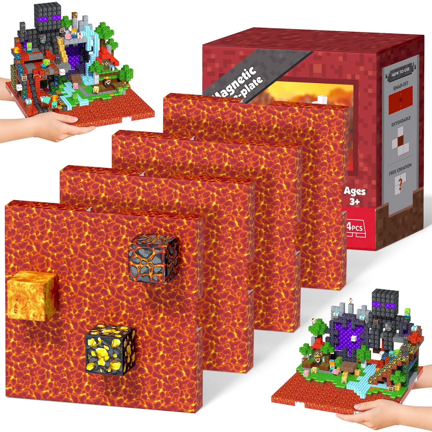 Magtribe™【Molten Magma】Magnetic Building Blocks | 4-8 PCS | 4.0" | Panel