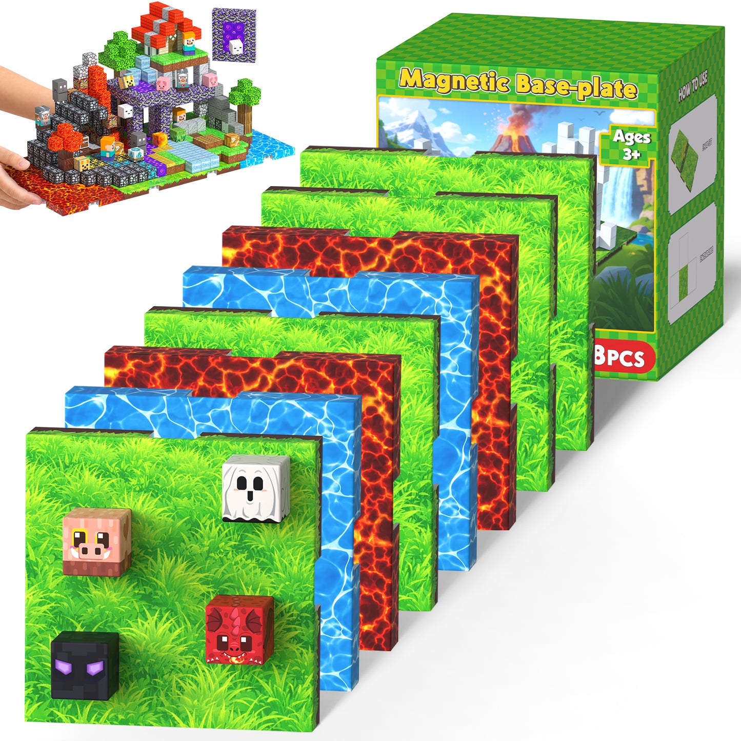Magtribe™【Mix Element】Magnetic Building Blocks | 8 PCS | 4.0" | Panel