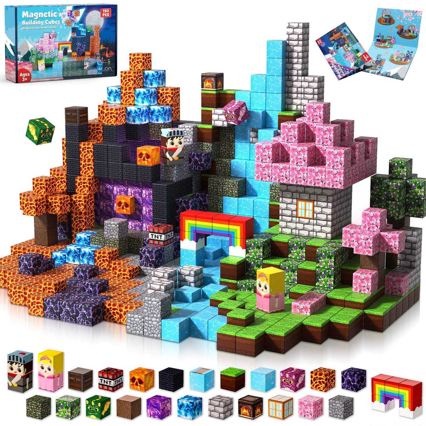 Magtribe™【Pink x Dark】Magnetic Building Blocks | 150 PCS | 0.8" | Adventure