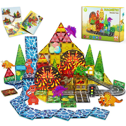 Magtribe™【Dinosaur x Traffic】Magnetic Building Blocks | 44 PCS | 3.0" | Tile