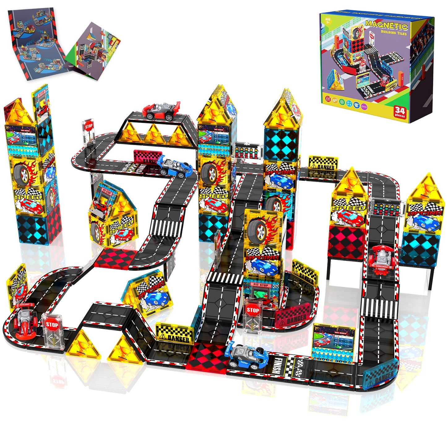 Magtribe™【Racing Car】Magnetic Building Blocks | 34 PCS | 3.0" | Tile