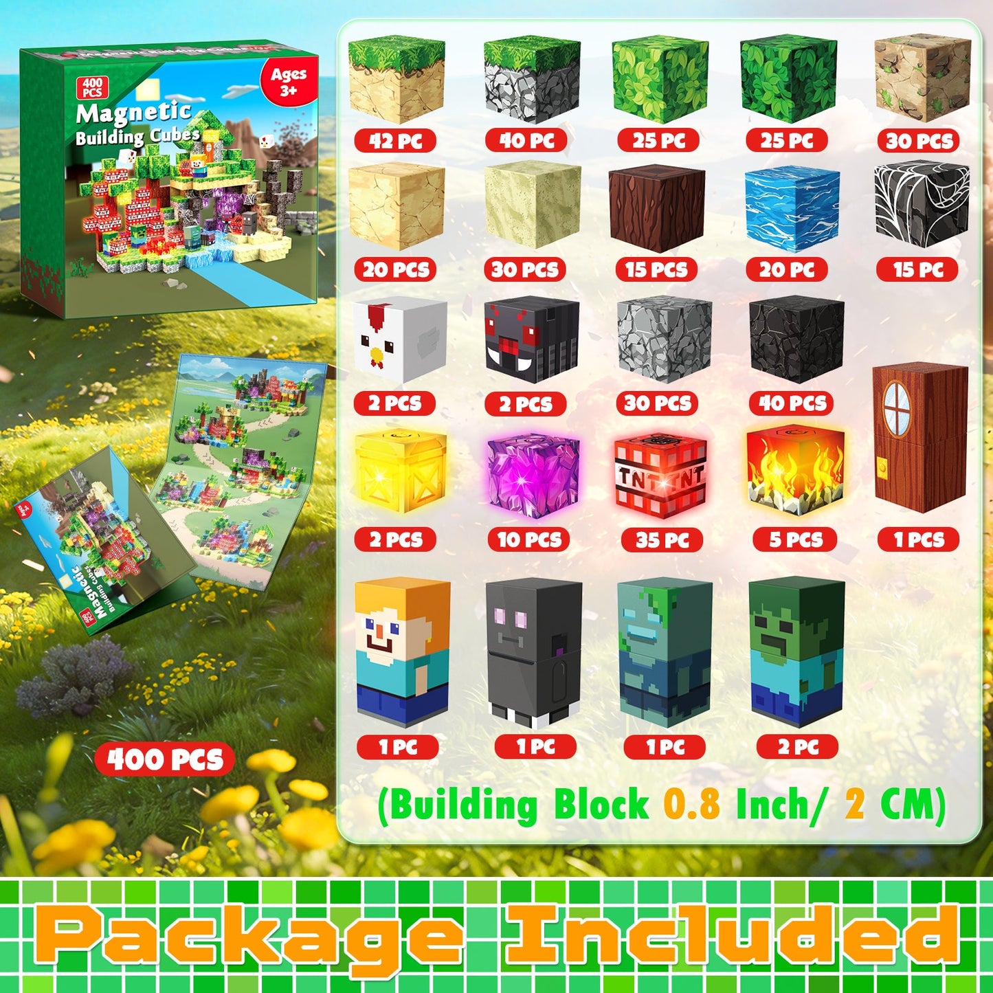 Magtribe™【Death Mountain】Magnetic Building Blocks | 200-400 PCS | 0.8" | Glowing