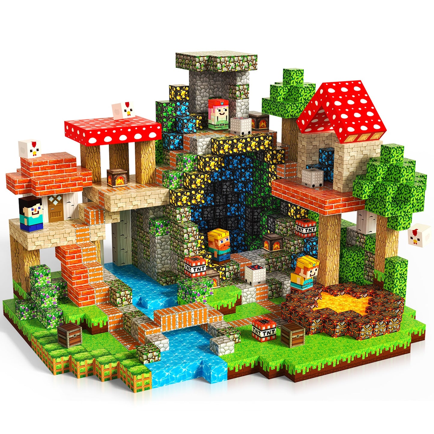 Magtribe™【Ore Cave】Magnetic Building Blocks | 200 PCS | 0.8" | Village