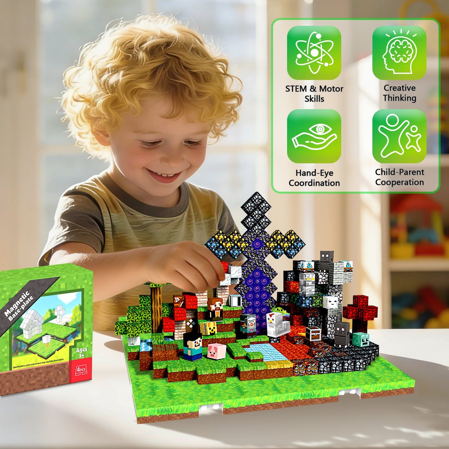Magtribe™【Grass Garden】Magnetic Building Blocks | 4-8 PCS | 4.0" | Panel