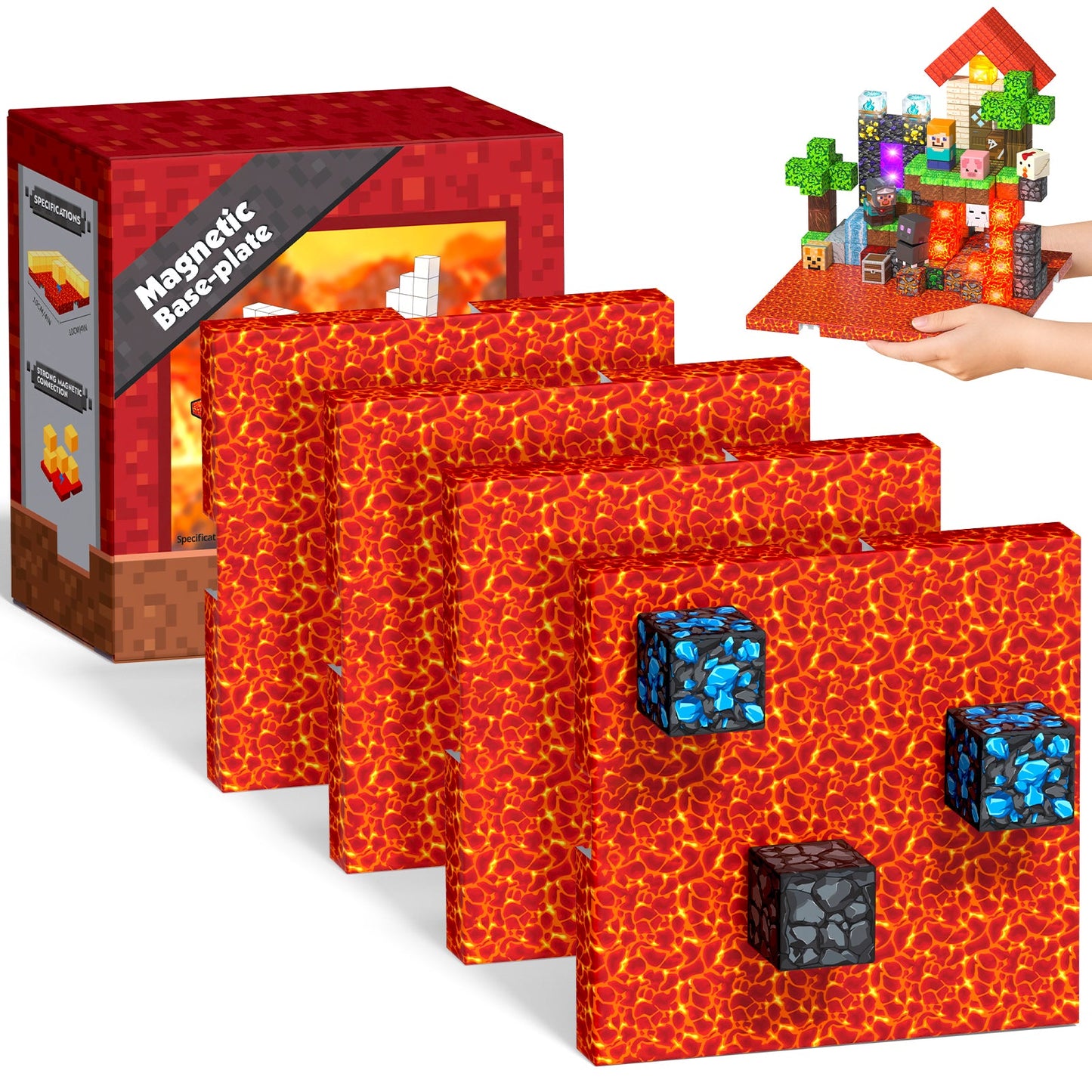 Magtribe™【Molten Magma】Magnetic Building Blocks | 4-8 PCS | 4.0" | Panel
