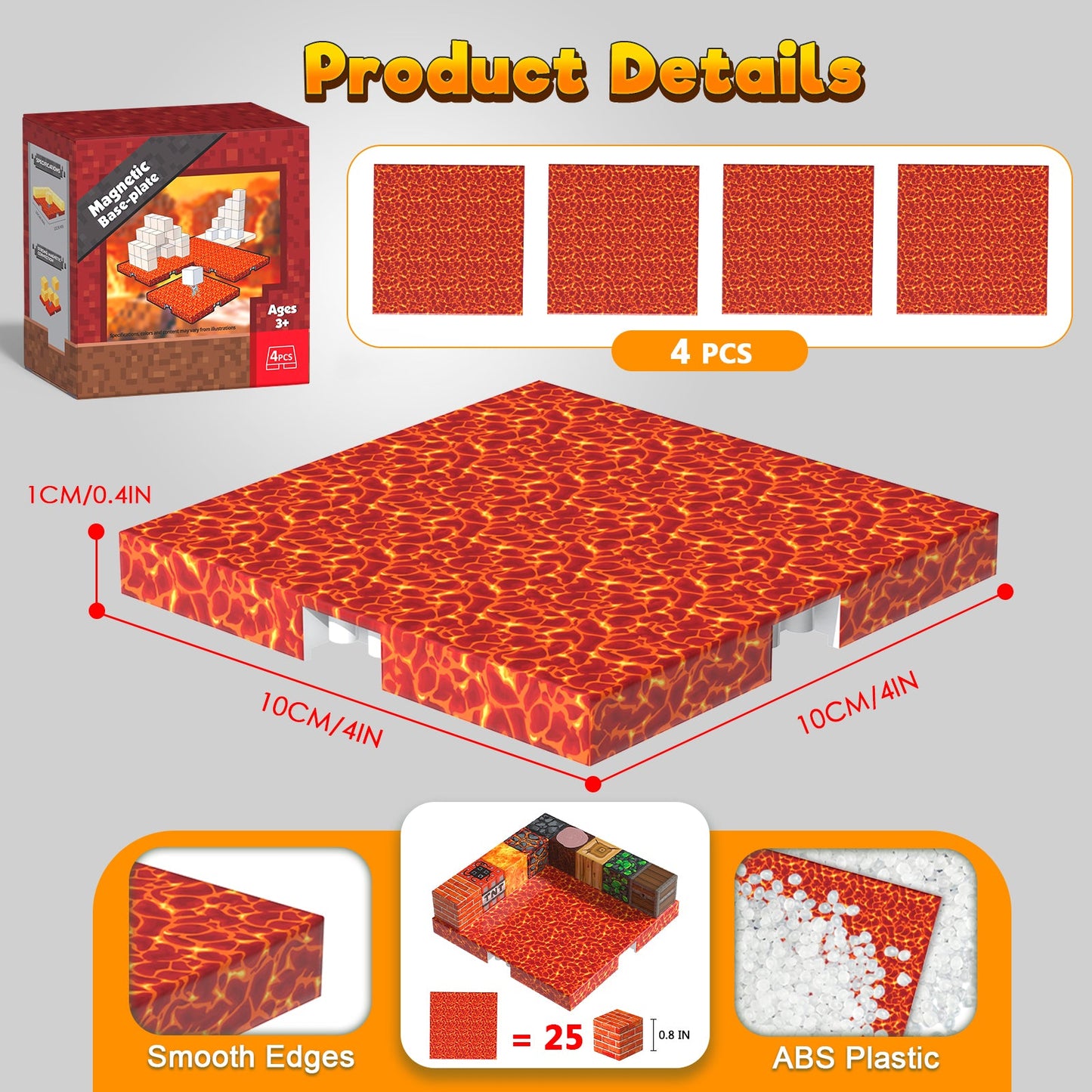 Magtribe™【Molten Magma】Magnetic Building Blocks | 4-8 PCS | 4.0" | Panel