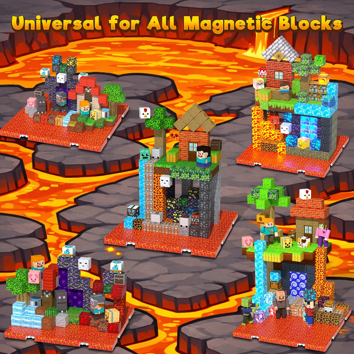 Magtribe™【Molten Magma】Magnetic Building Blocks | 4-8 PCS | 4.0" | Panel