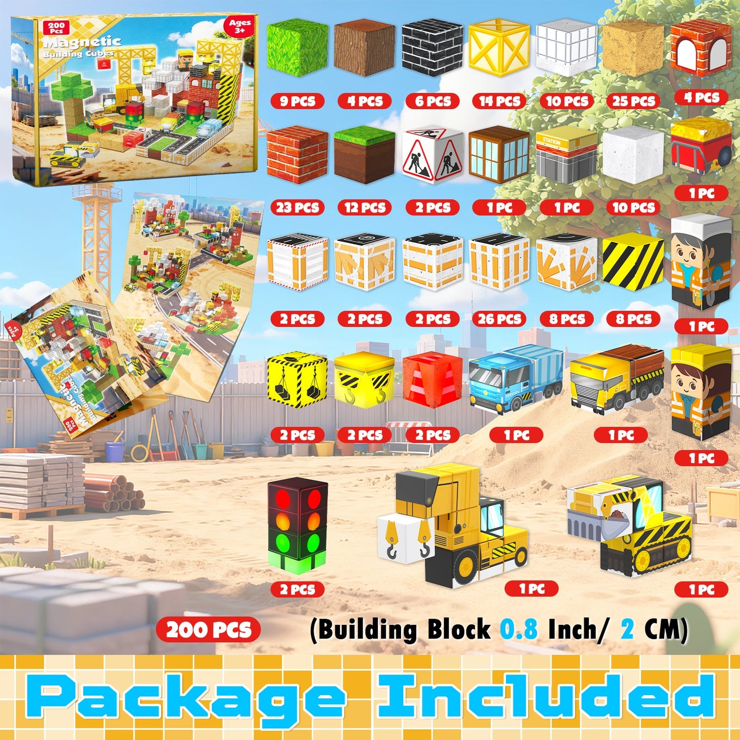Magtribe™【Metropolis Capital】Magnetic Building Blocks | 200 PCS | 0.8" | Glowing