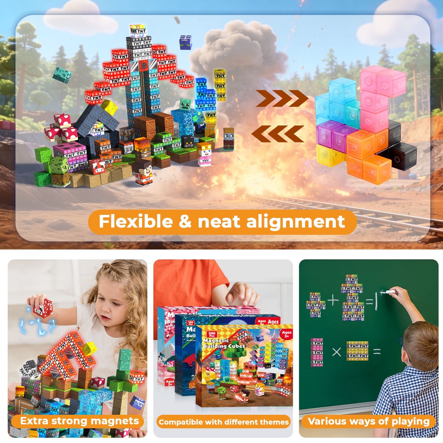 Magtribe™【Blasting Site】Magnetic Building Blocks | 200 PCS | 0.8" | Glowing