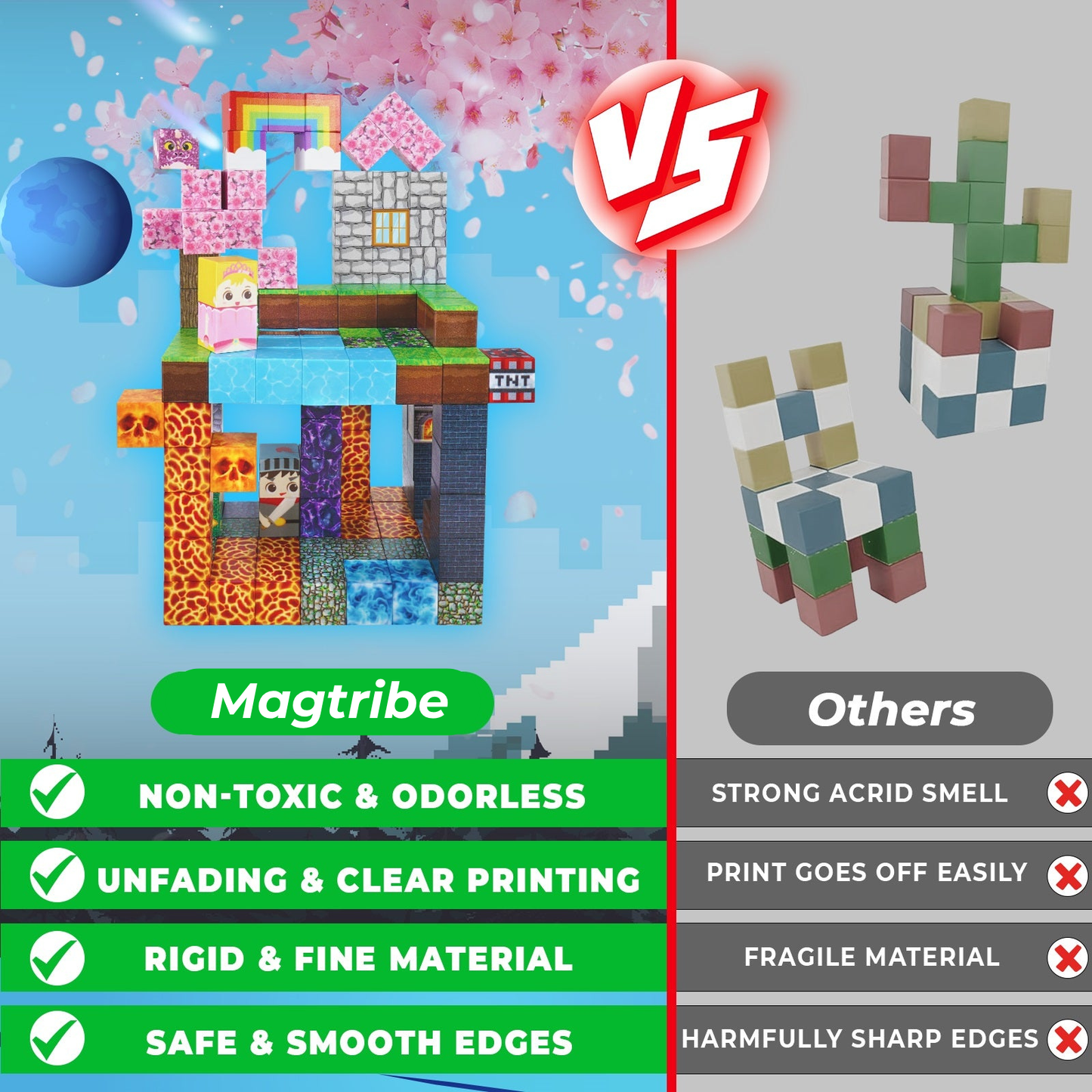 Magtribe™【Pink x Dark】Magnetic Building Blocks | 150 PCS | 0.8" | Adventure