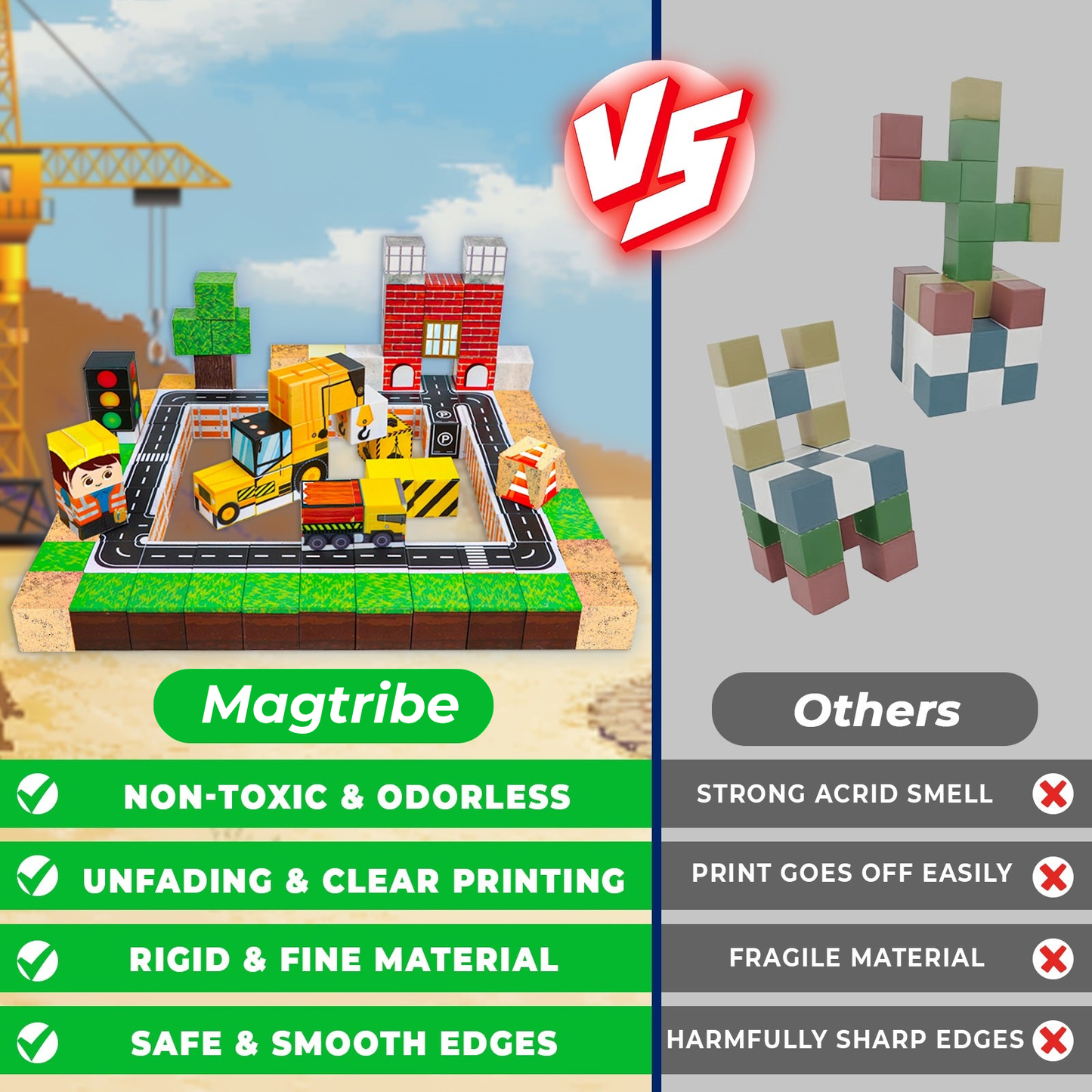 Magtribe™【Town Construction】Magnetic Building Blocks | 100 PCS | 0.8" | Village