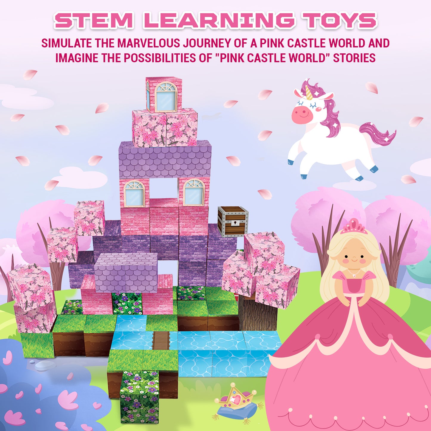 Magtribe™【Sakura Pink】Magnetic Building Blocks | 100 PCS | 0.8" | Castle