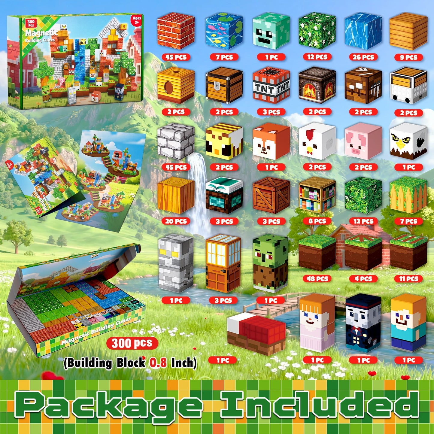 Magtribe™【Grassland Fun】Magnetic Building Blocks | 100-300 PCS | 0.8" | Village