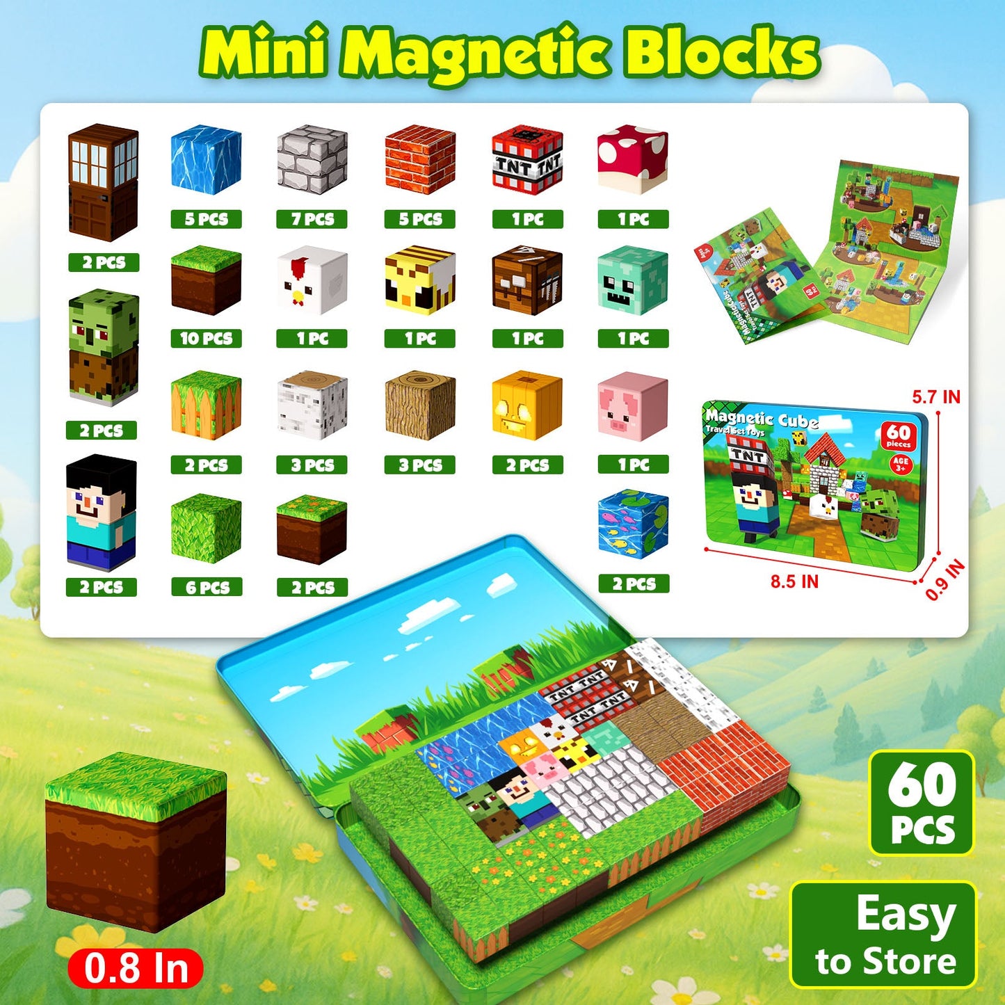 Magtribe™【Greenwood Home】Magnetic Building Blocks | 60 PCS | 0.8" | Portable