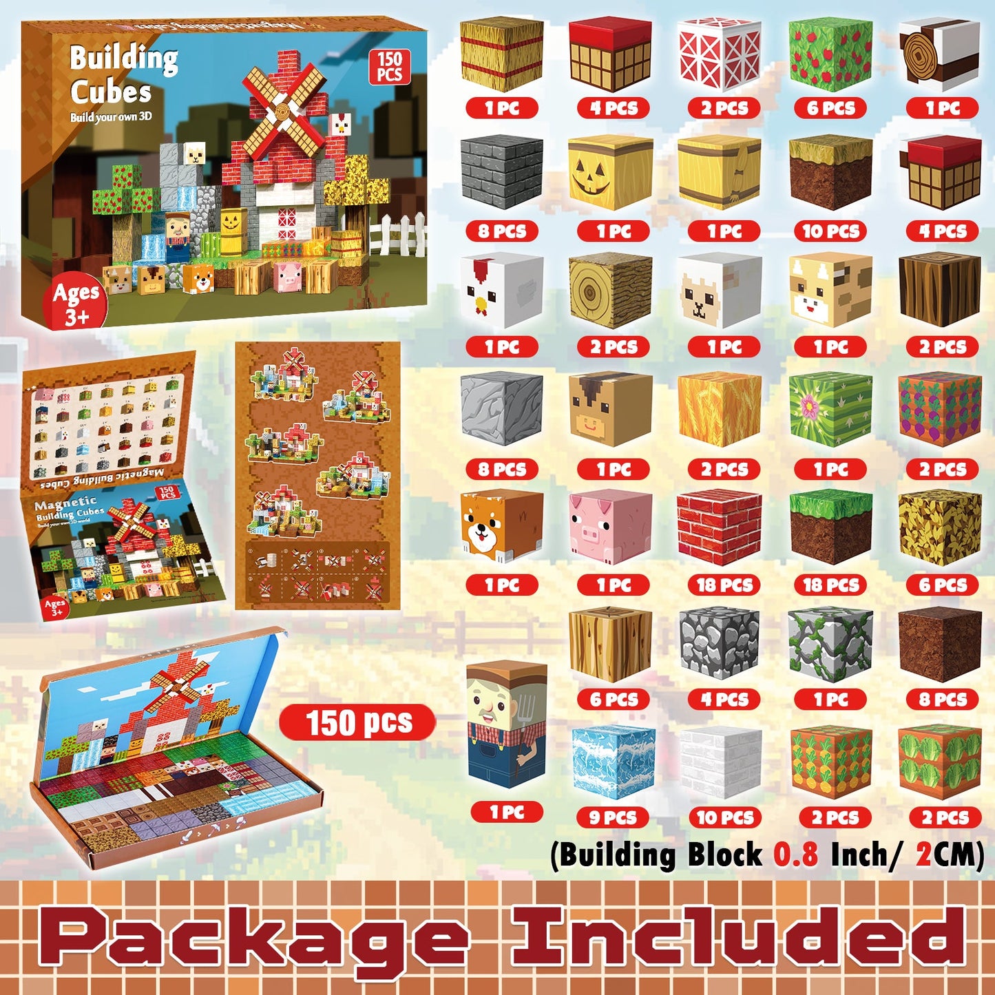 Magtribe™【Rural Farm】Magnetic Building Blocks | 120-150 PCS | 0.8" | Village