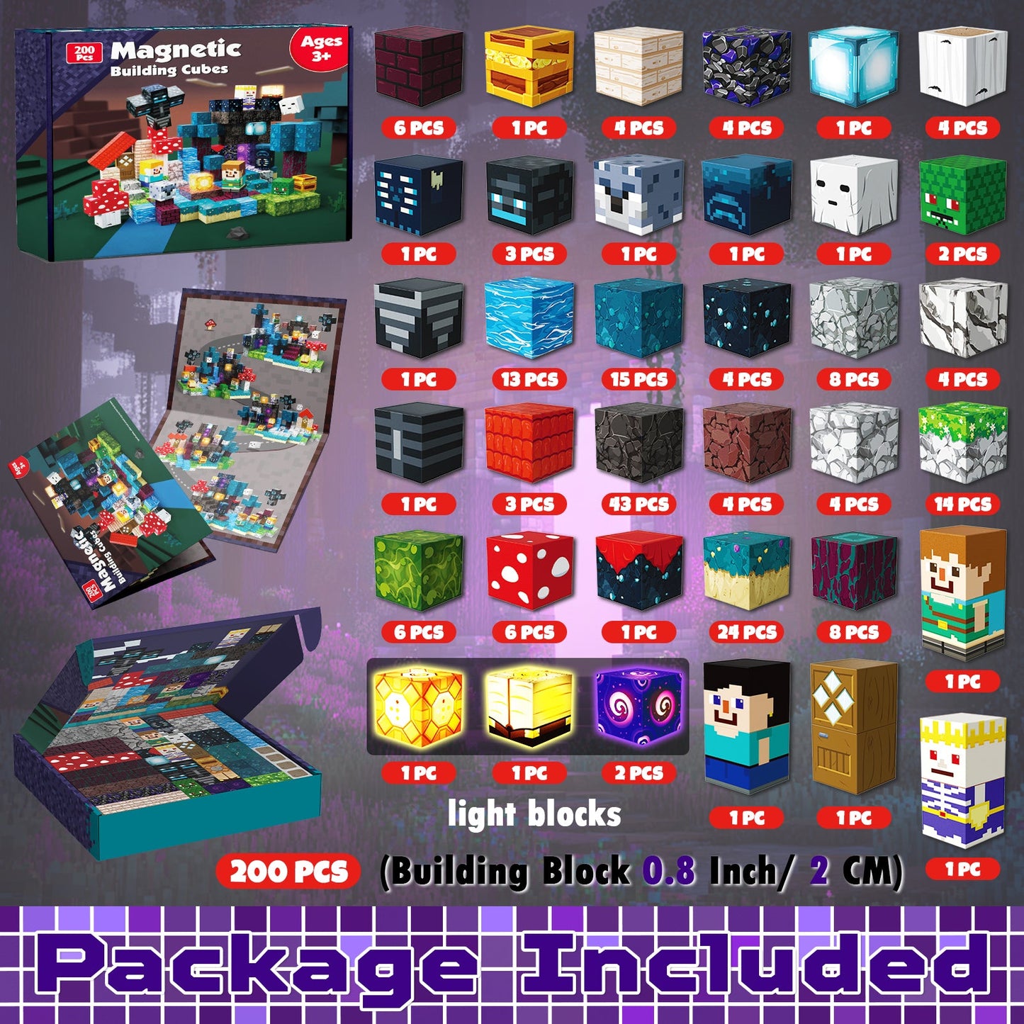 Magtribe™【Dusk Domain】Magnetic Building Blocks | 200 PCS | 0.8" | Glowing