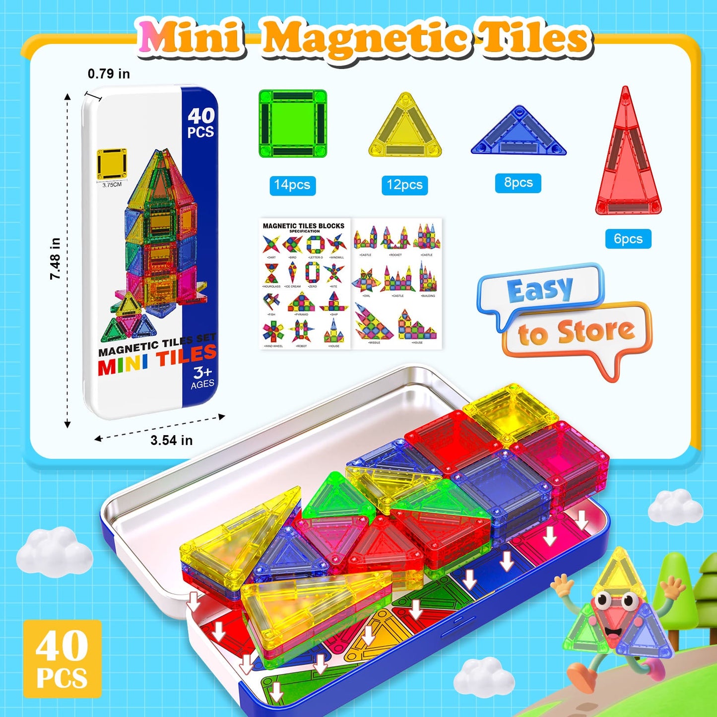 Magtribe™【Geometric Learning】Magnetic Building Blocks | 40-56 PCS | 1.5" | Tile