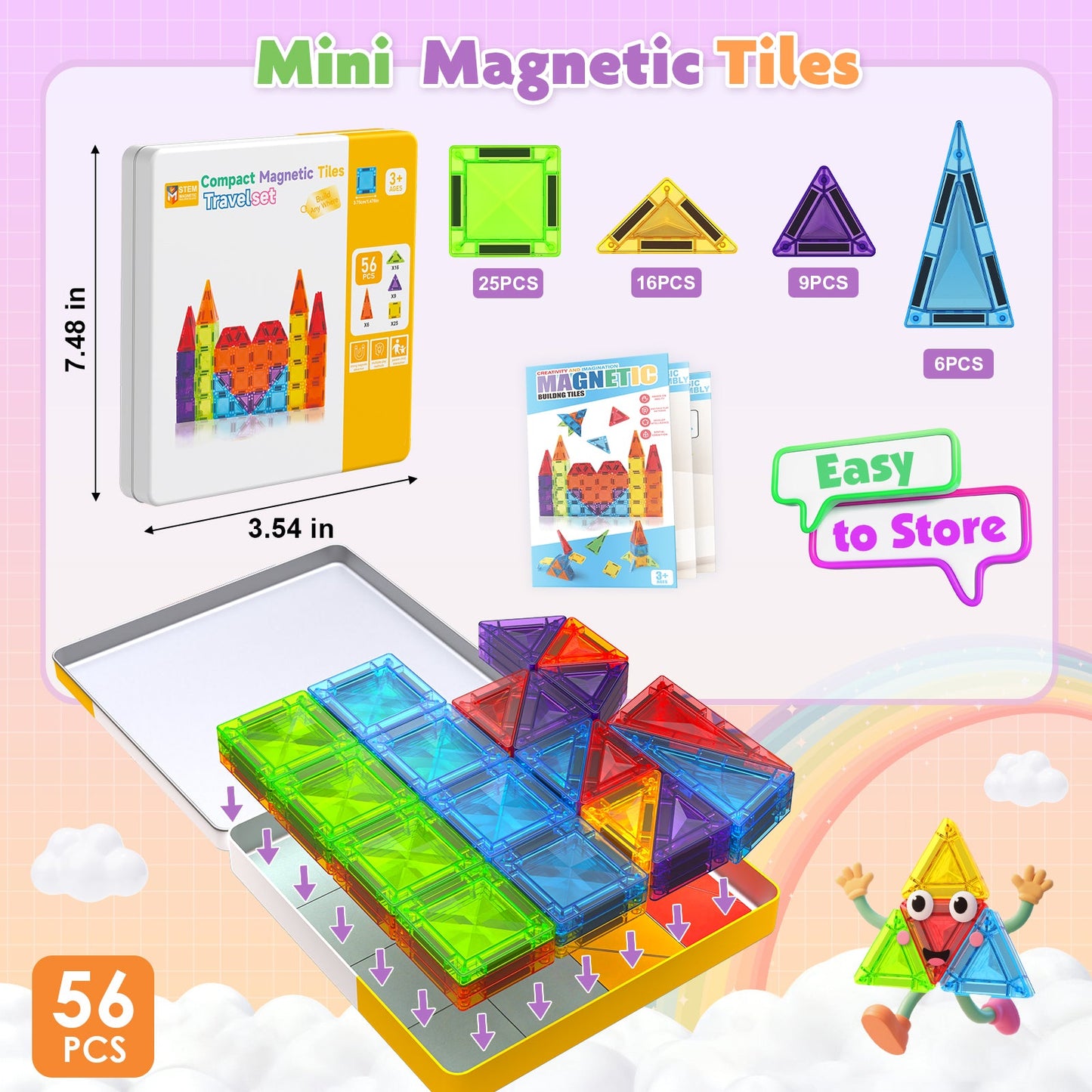 Magtribe™【Geometric Learning】Magnetic Building Blocks | 40-56 PCS | 1.5" | Tile