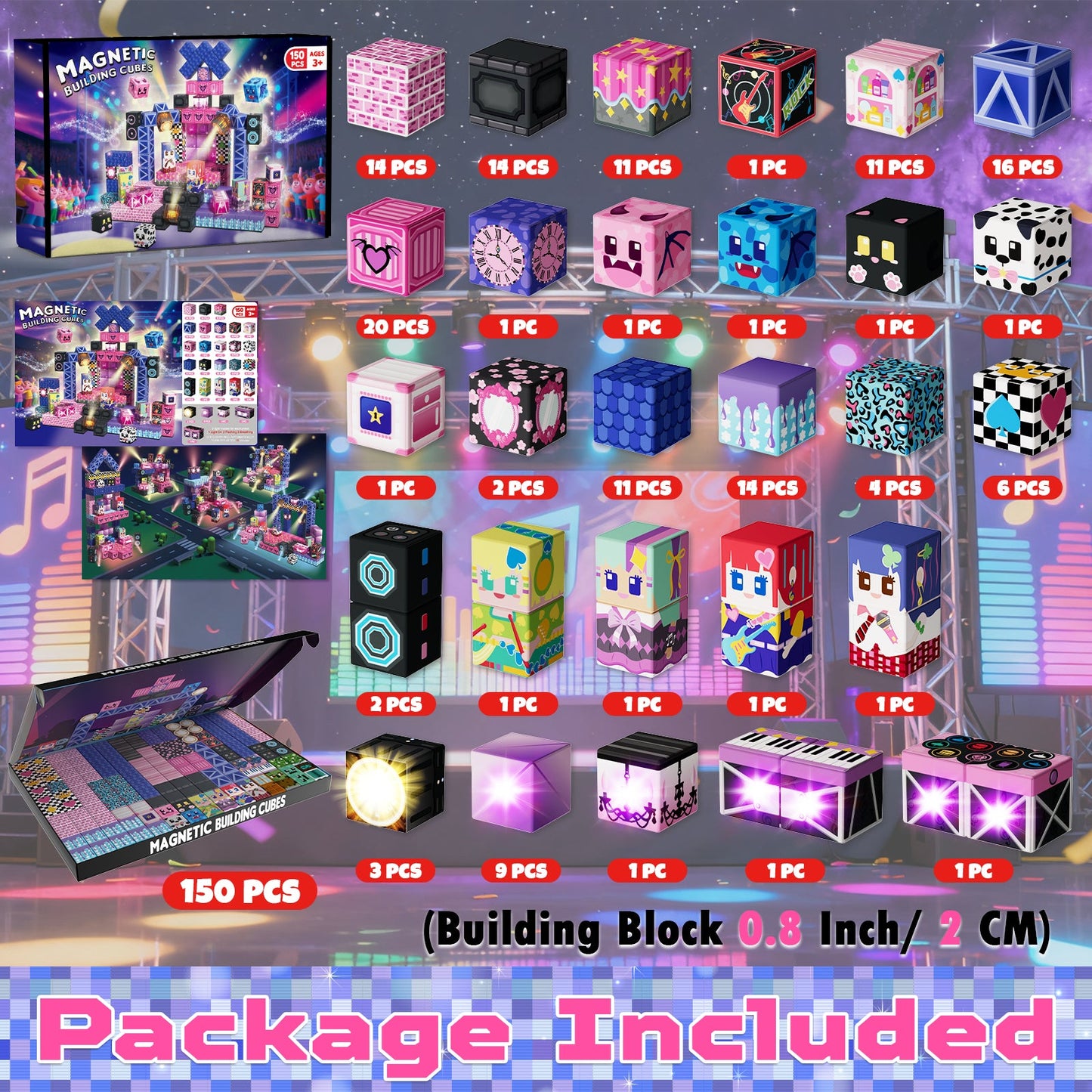 Magtribe™【Rock Band】Magnetic Building Blocks | 150 PCS | 0.8" | Glowing