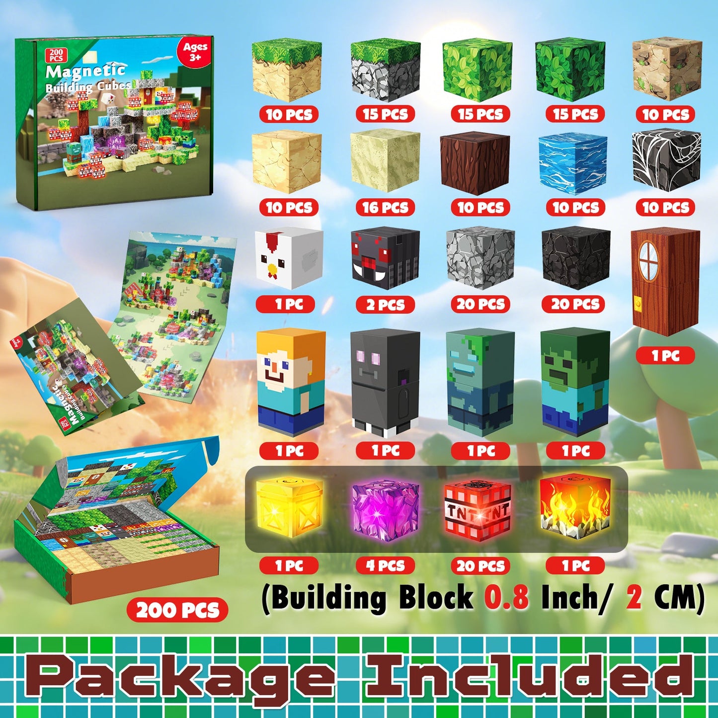 Magtribe™【Death Mountain】Magnetic Building Blocks | 200-400 PCS | 0.8" | Glowing