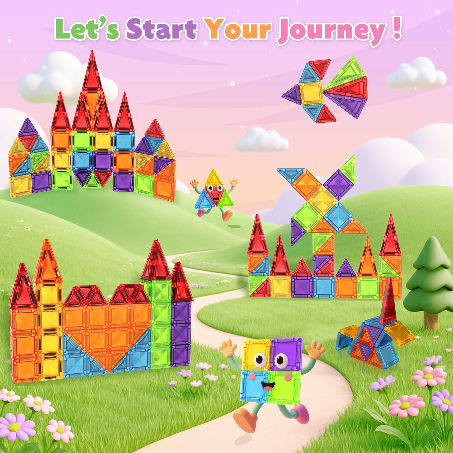 Magtribe™【Geometric Learning】Magnetic Building Blocks | 40-56 PCS | 1.5" | Tile