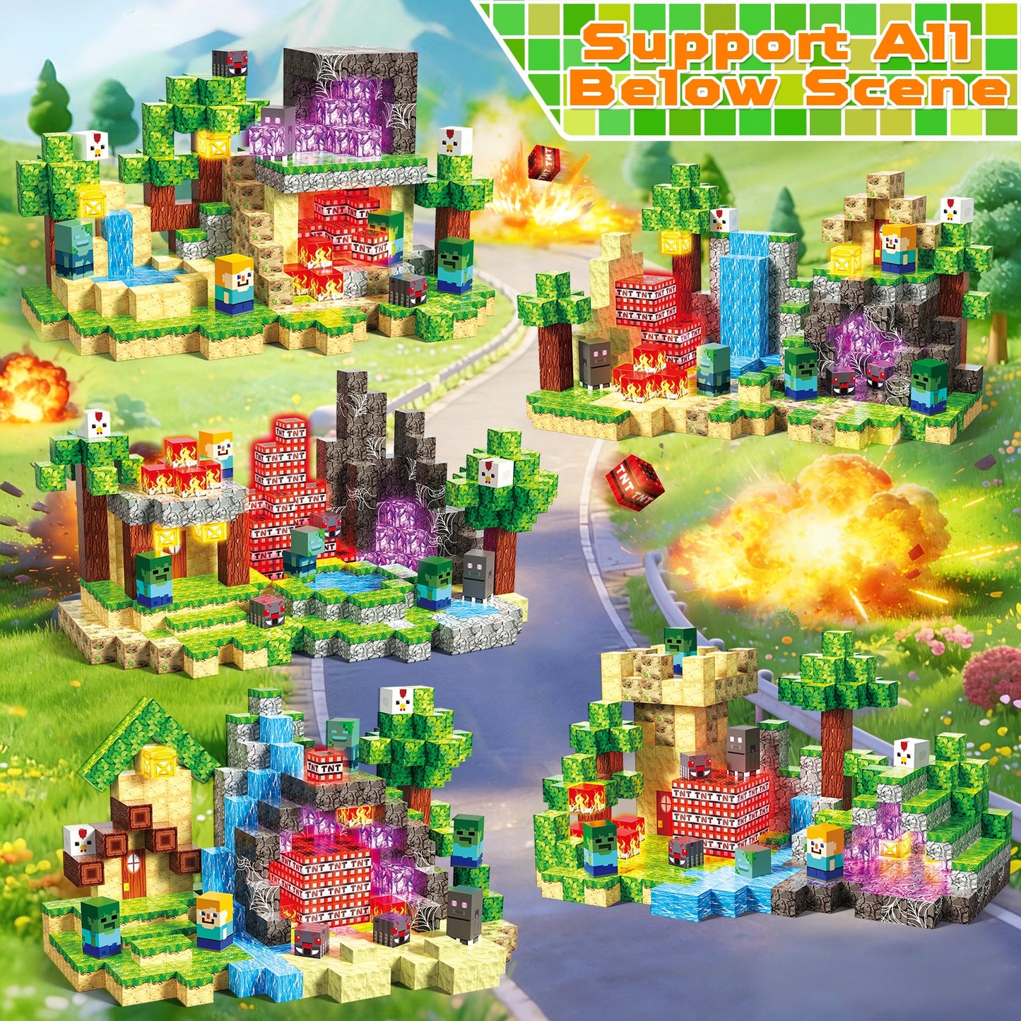 Magtribe™【Death Mountain】Magnetic Building Blocks | 200-400 PCS | 0.8" | Glowing