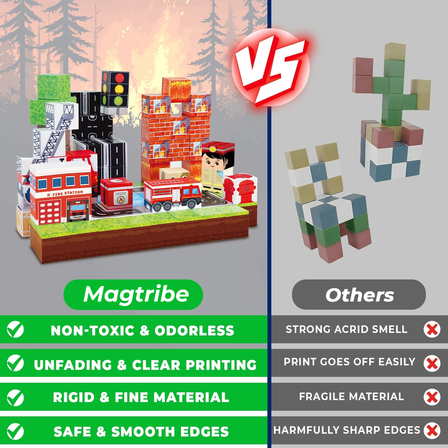 Magtribe™【Fire Fighting】Magnetic Building Blocks | 100 PCS | 0.8" | Village