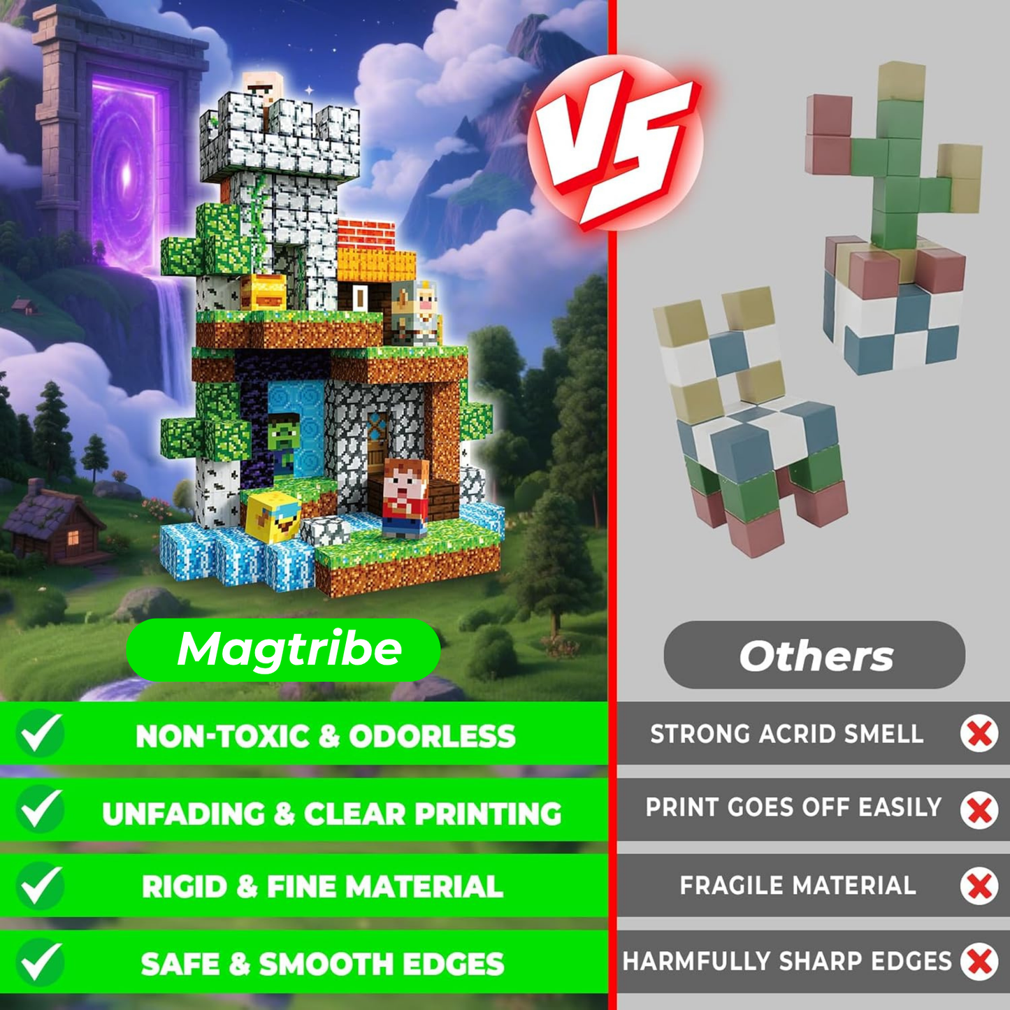 Magtribe™【Pixel World】Magnetic Building Blocks | 200 PCS | 0.8" | Adventure