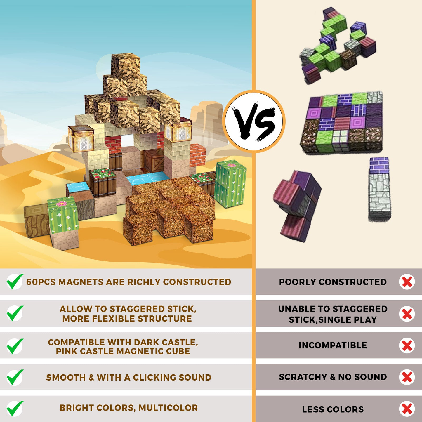 Magtribe™【Lost Desert】Magnetic Building Blocks | 60 PCS | 0.8" | Village