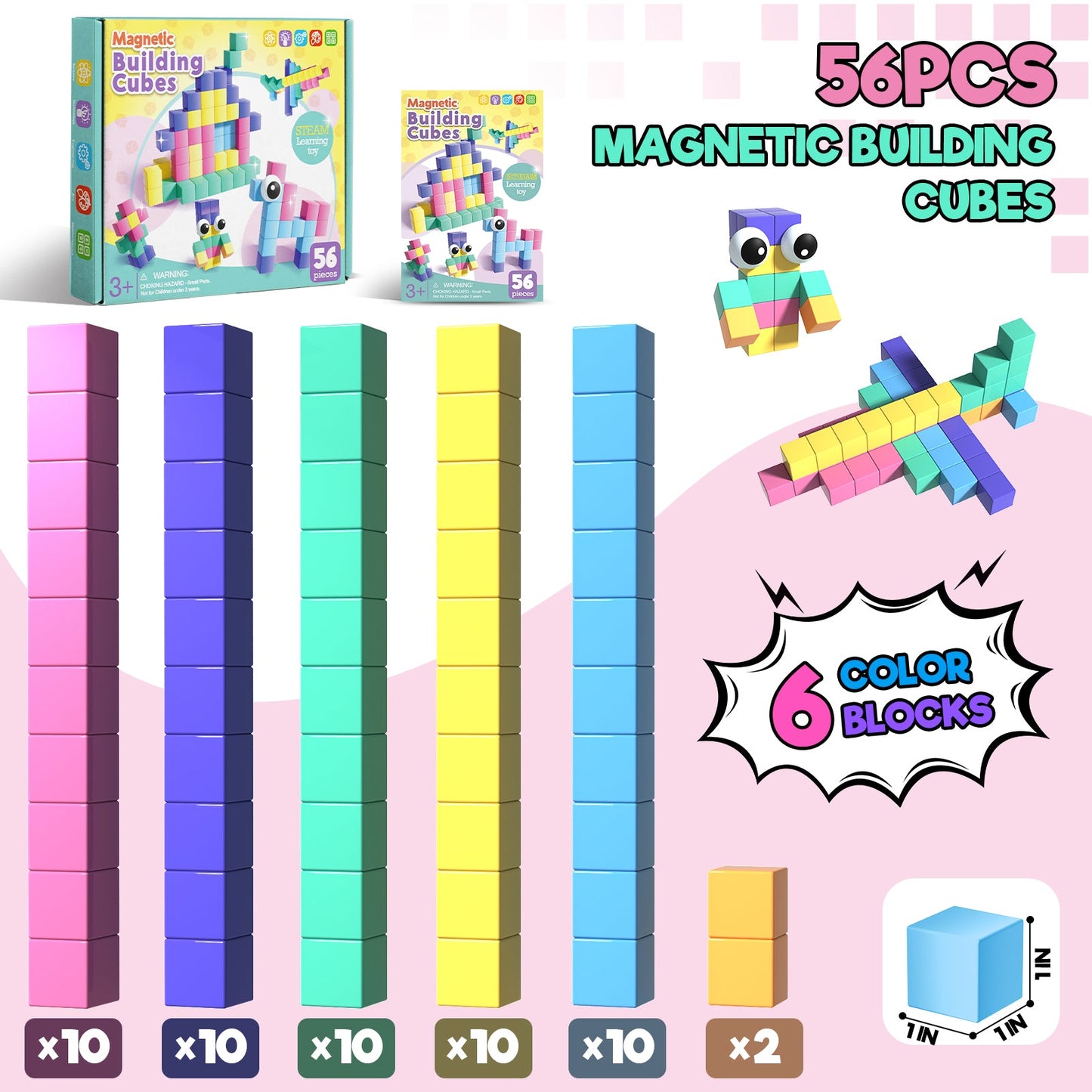 Magtribe™【Pastel Color】Magnetic Building Blocks| 52 PCS | 1.0" | Plain