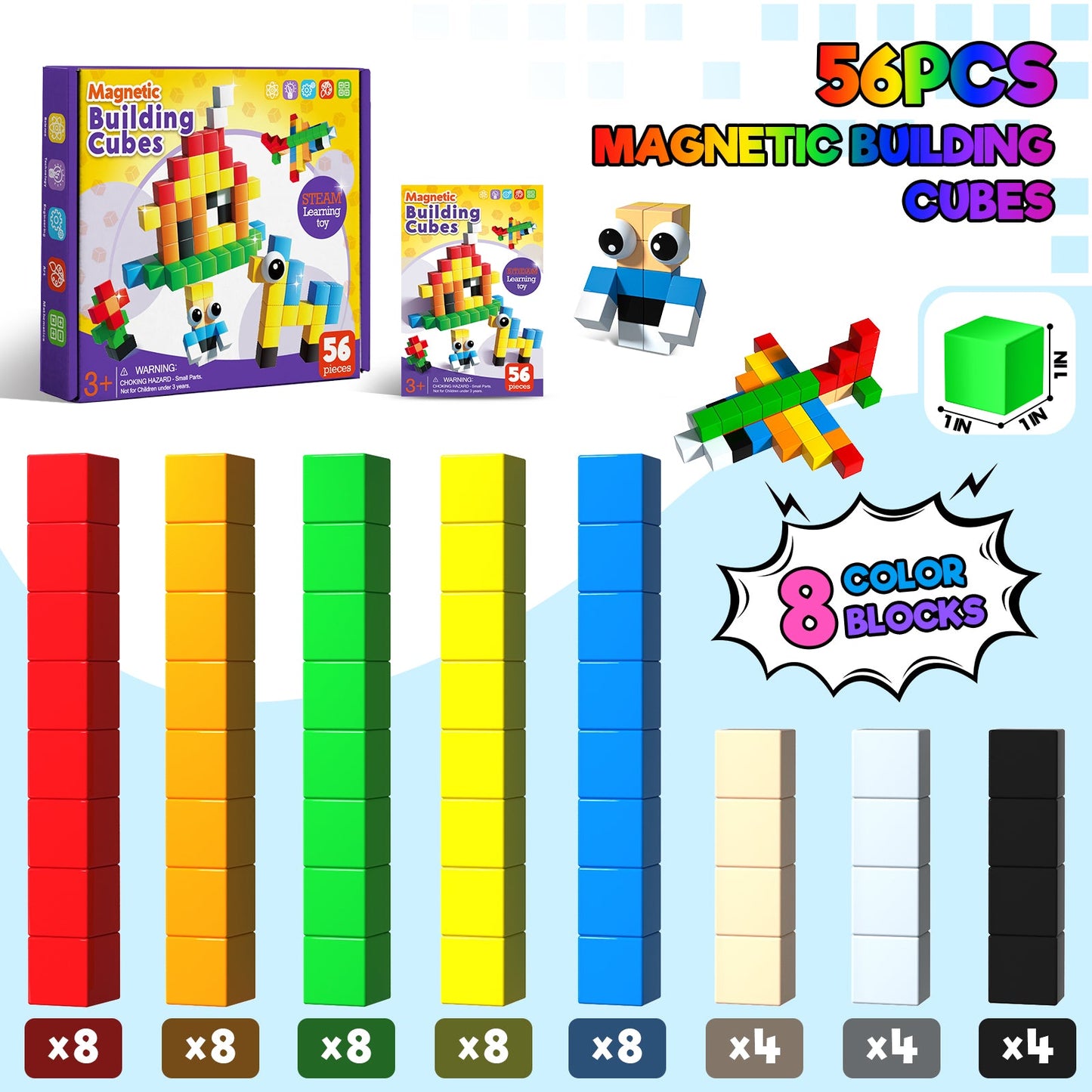 Magtribe™【Solid Color】Magnetic Building Blocks | 52 PCS | 1.0" | Plain
