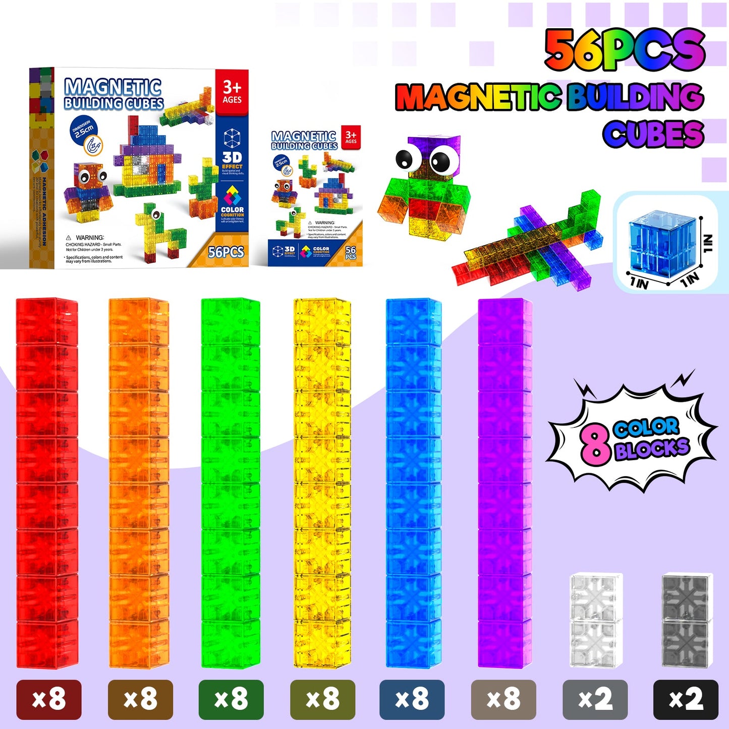 Magtribe™【Clear Color】Magnetic Building Blocks | 52 PCS | 1.0" | Plain
