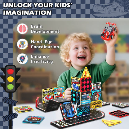 Magtribe™【Racing Car】Magnetic Building Blocks | 34 PCS | 3.0" | Tile