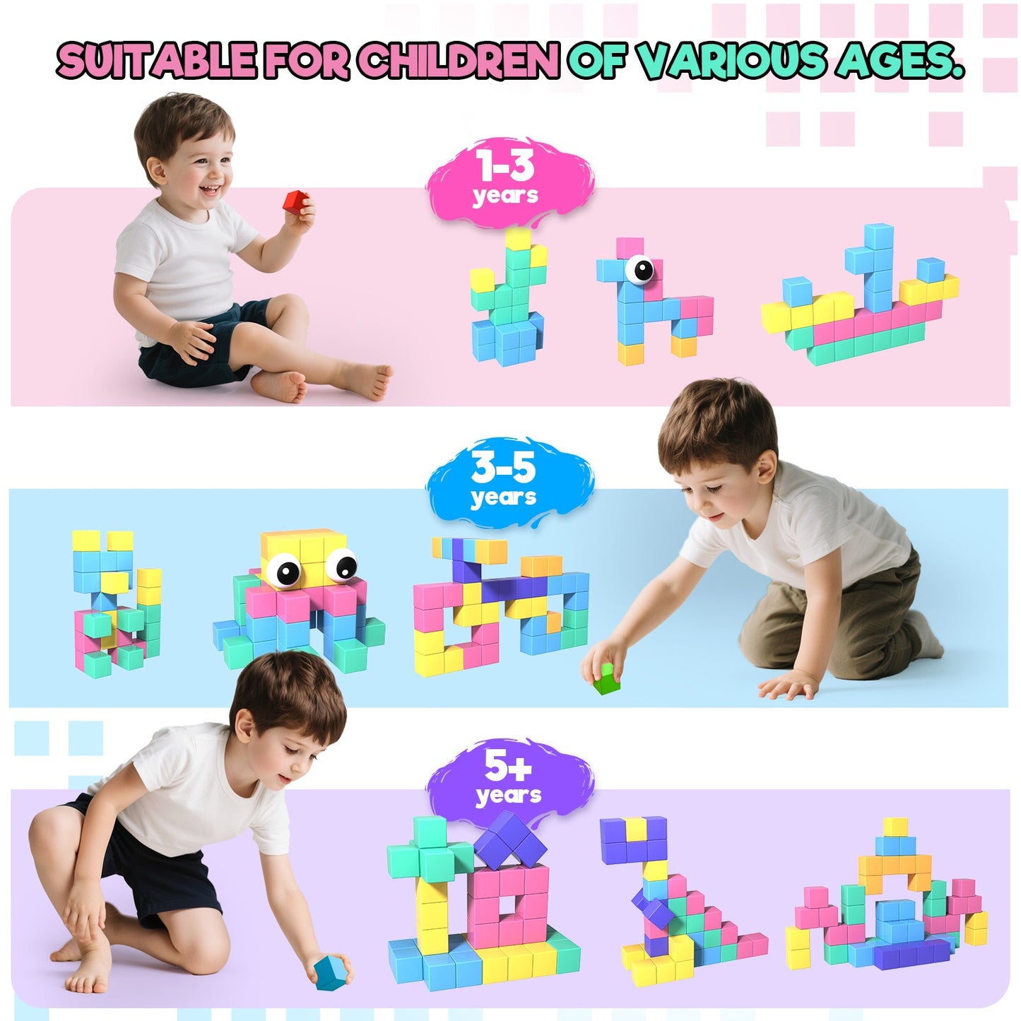 Magtribe™【Pastel Color】Magnetic Building Blocks| 52 PCS | 1.0" | Plain