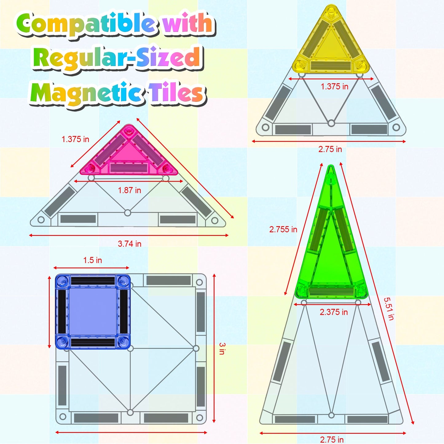 Magtribe™【Geometric Learning】Magnetic Building Blocks | 40-56 PCS | 1.5" | Tile