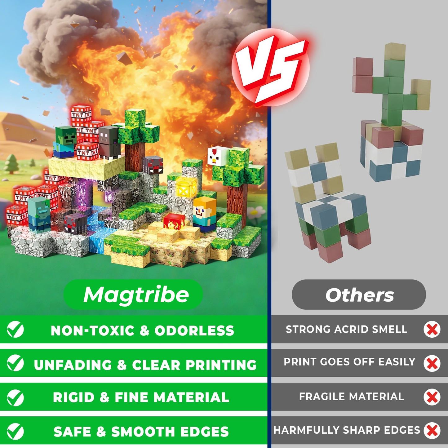 Magtribe™【Death Mountain】Magnetic Building Blocks | 200-400 PCS | 0.8" | Glowing