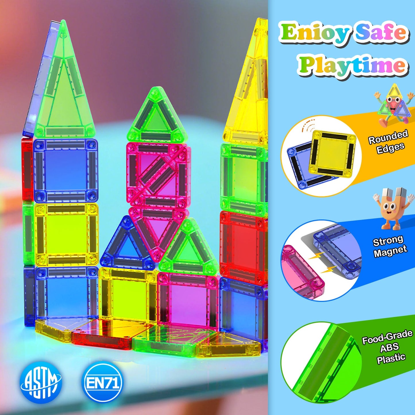 Magtribe™【Geometric Learning】Magnetic Building Blocks | 40-56 PCS | 1.5" | Tile