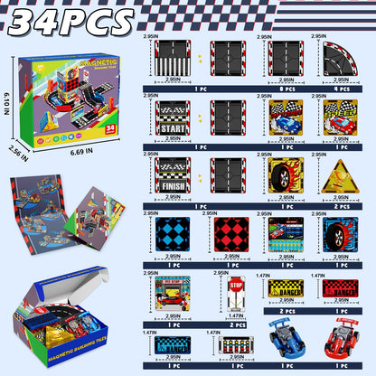 Magtribe™【Racing Car】Magnetic Building Blocks | 34 PCS | 3.0" | Tile