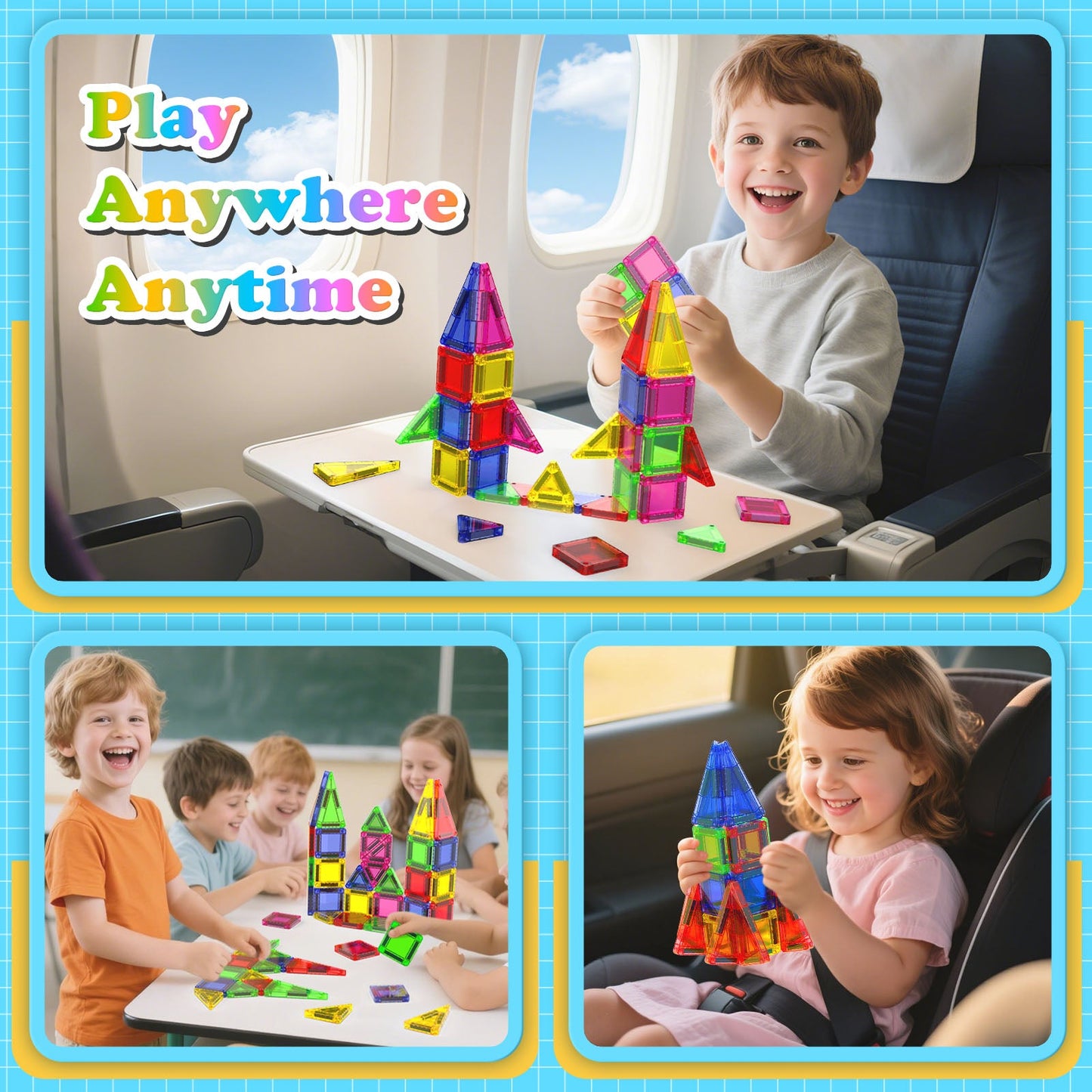 Magtribe™【Geometric Learning】Magnetic Building Blocks | 40-56 PCS | 1.5" | Tile